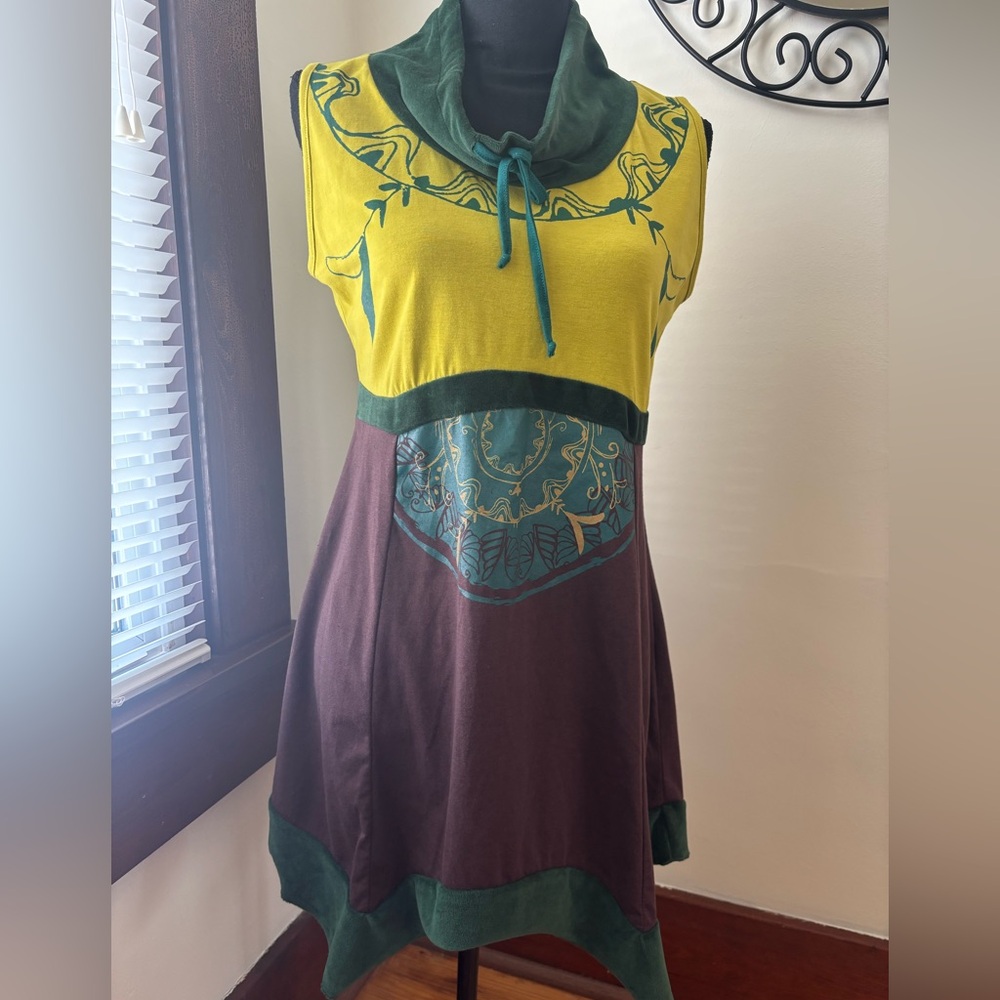 Coline Brand Colorful Sleeveless Cowl Neck Dress- Tunica Choco Color Size L  NWT - Picture 4 of 6